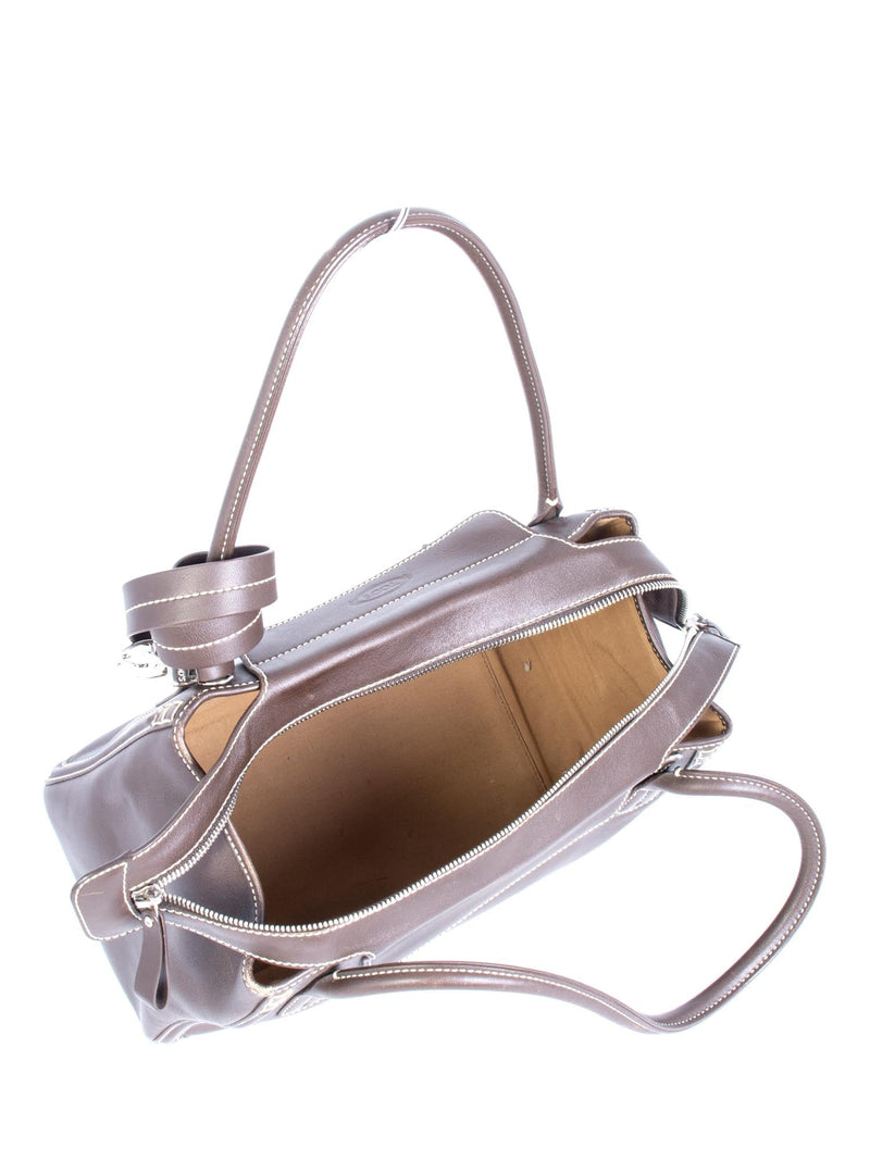 Tod's Leather Exposed Stitching Shoulder Bag Brown-designer resale