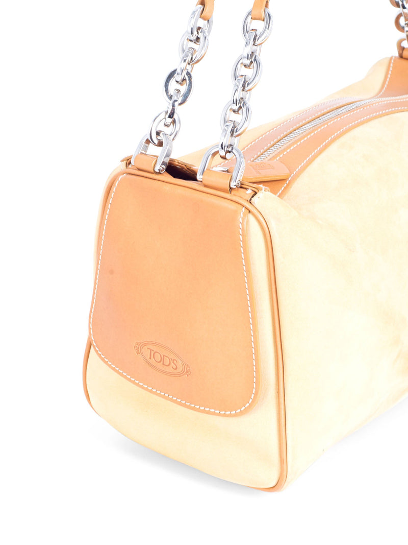 Tod's Suede and Leather Chain Shoulder Strap Bag Beige-designer resale
