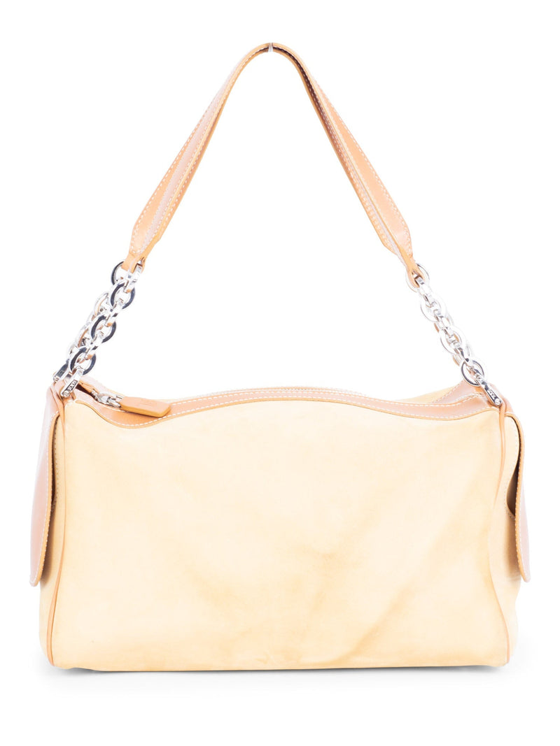 Tod's Suede and Leather Chain Shoulder Strap Bag Beige-designer resale