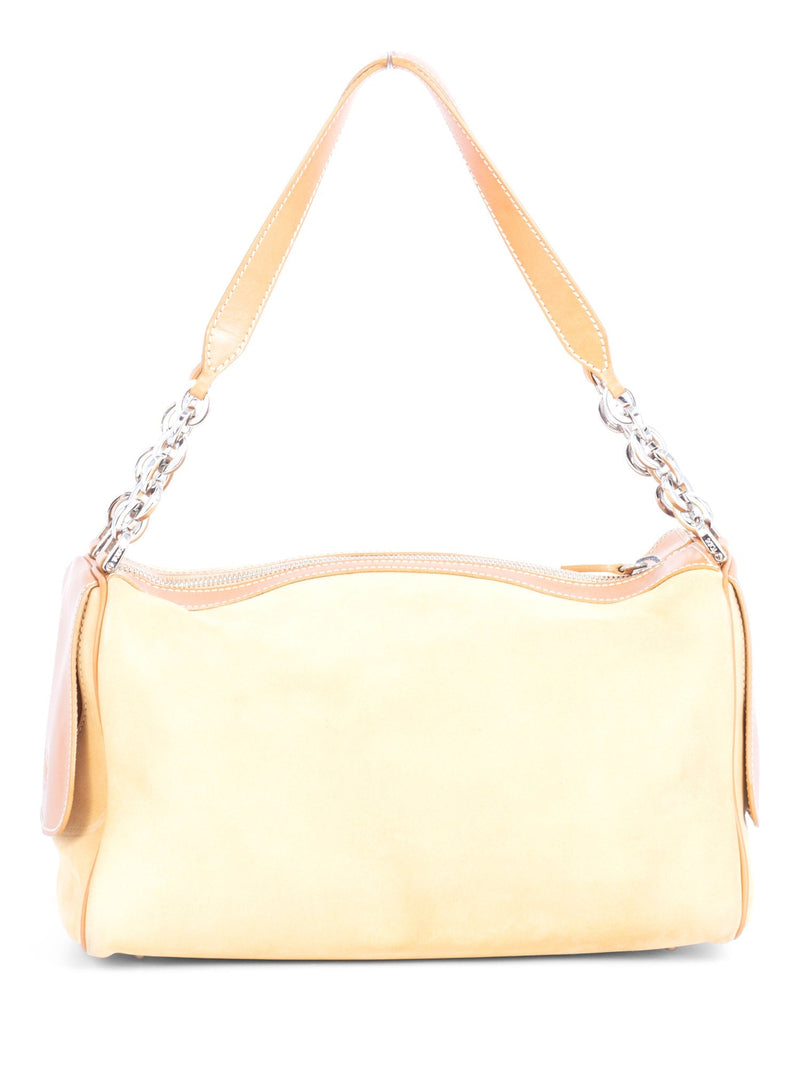 Tod's Suede and Leather Chain Shoulder Strap Bag Beige-designer resale