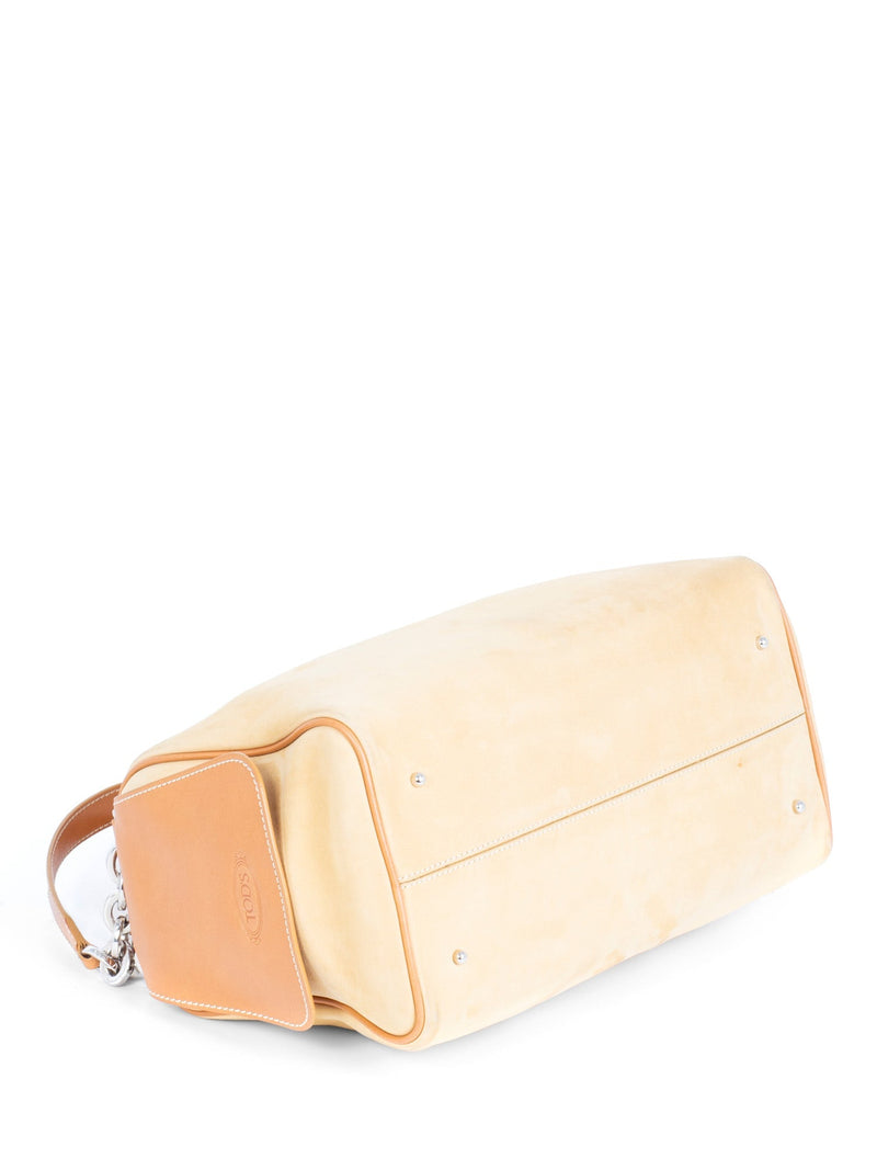 Tod's Suede and Leather Chain Shoulder Strap Bag Beige-designer resale