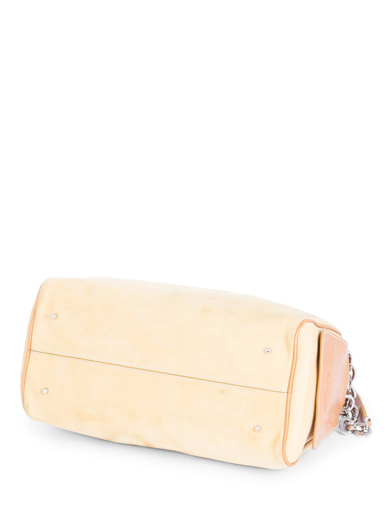 Tod's Suede and Leather Chain Shoulder Strap Bag Beige-designer resale