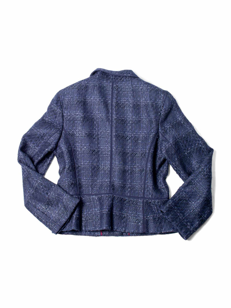 Tory Burch Logo Tweed Fitted Jacket Blue-designer resale