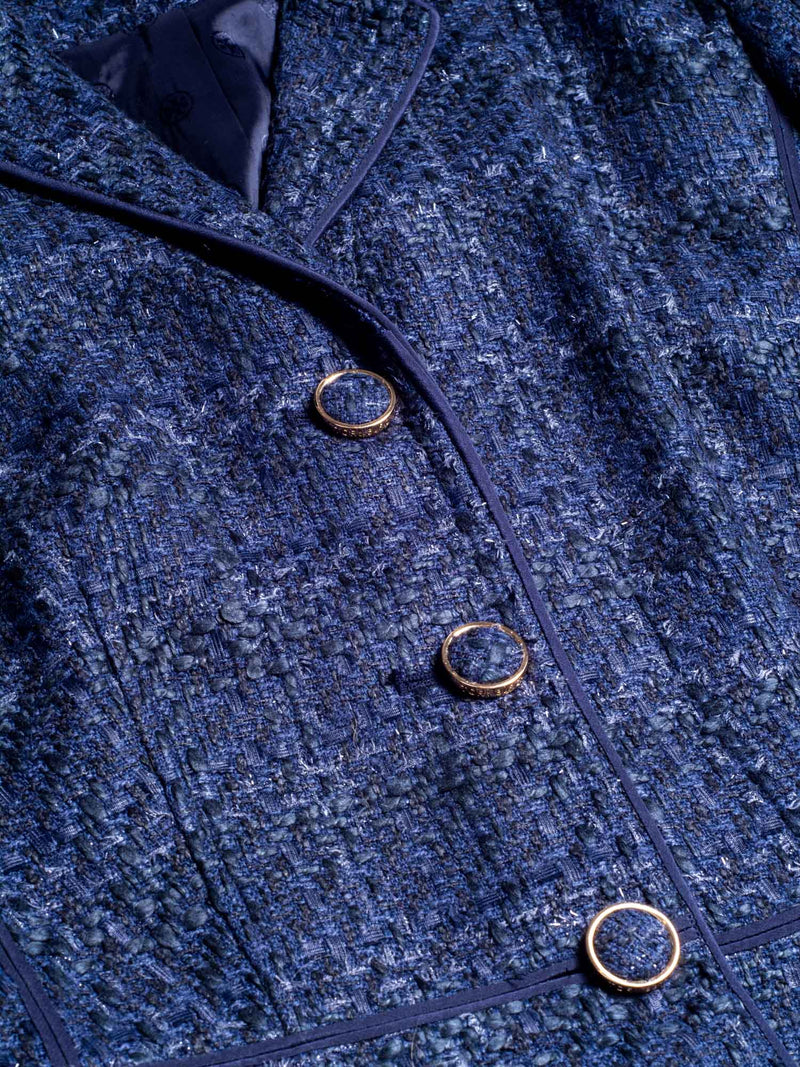 Tory Burch Logo Tweed Fitted Jacket Blue-designer resale