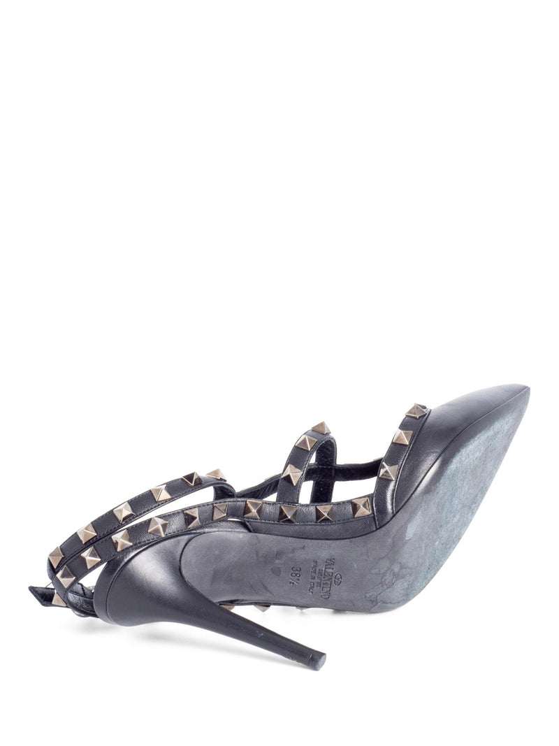 Valentino Leather Rockstud T Strap Heels Black-designer resale