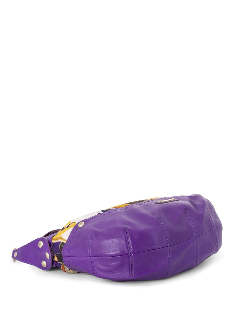 Versace Leather Silk Limited Edition Hobo Bag Purple-designer resale