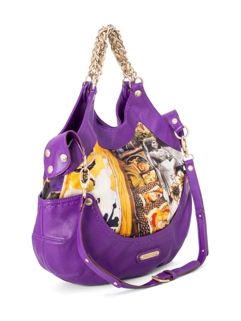 Versace Leather Silk Limited Edition Hobo Bag Purple-designer resale