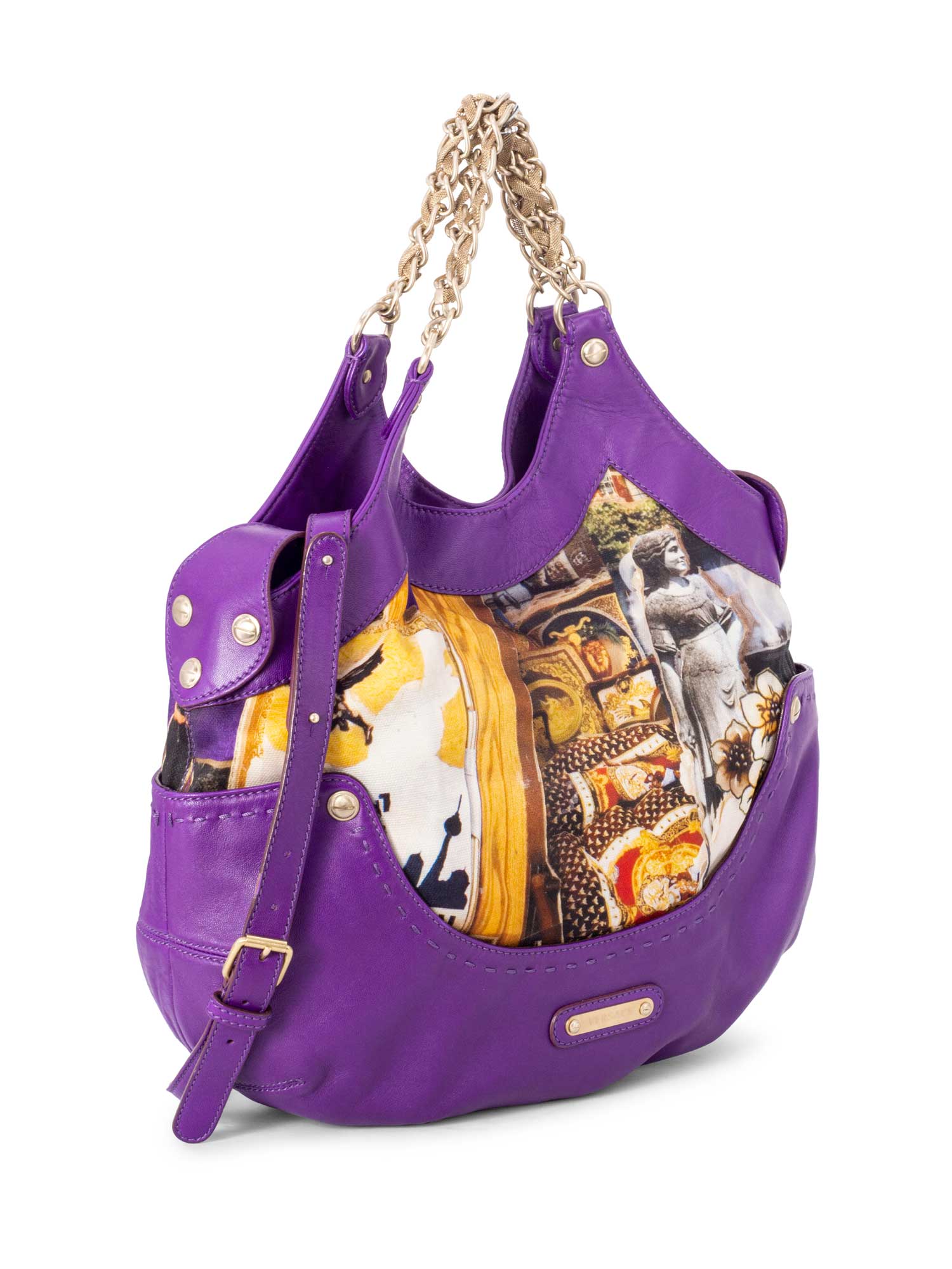 Versace Leather Silk Limited Edition Hobo Bag Purple-designer resale