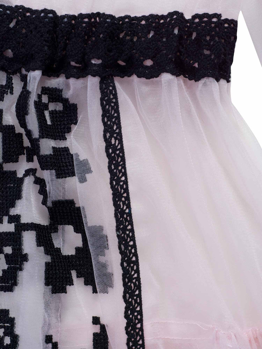 Vintage Tulle Embroidered Maxi Dress Pink Black Vintage Tulle Embroidered Maxi Dress Pink Black