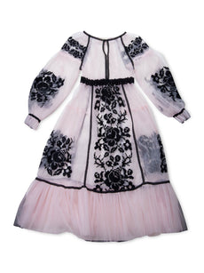 Vintage Tulle Embroidered Maxi Dress Pink Black-designer resale