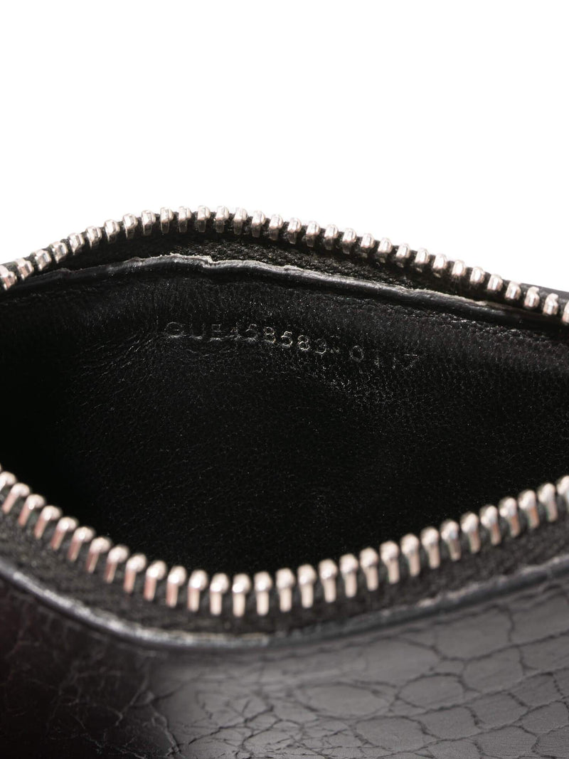 Yves Saint Laurent Croc Embossed Card Holder Black-designer resale