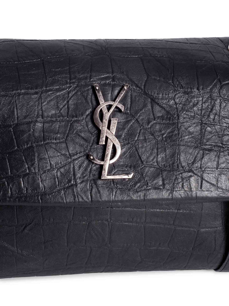 Yves Saint Laurent Crocodile Embossed LeatherWest Hollywood Bag Black-designer resale