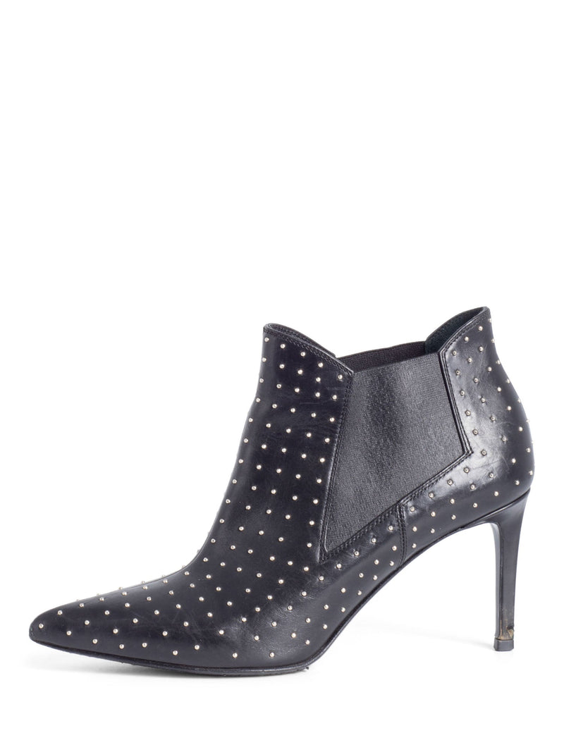 Yves Saint Laurent Leather Studded Booties Black Silver-designer resale