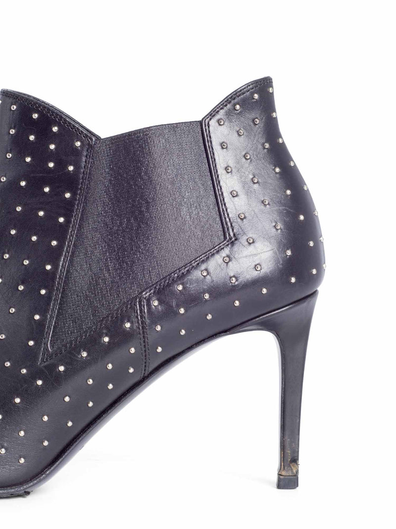 Yves Saint Laurent Leather Studded Booties Black Silver-designer resale