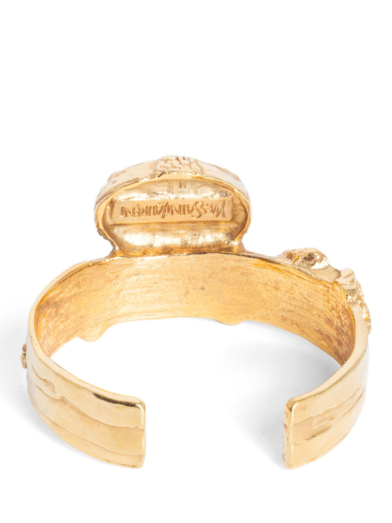 Yves Saint Laurent Vintage Wide Stone Cuff Gold-designer resale