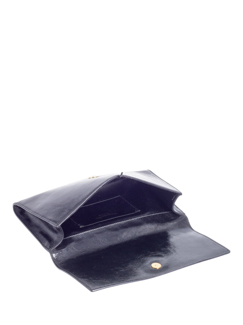 Yves Saint Laurent YSL Logo Patent Leather Flap Clutch Black-designer resale