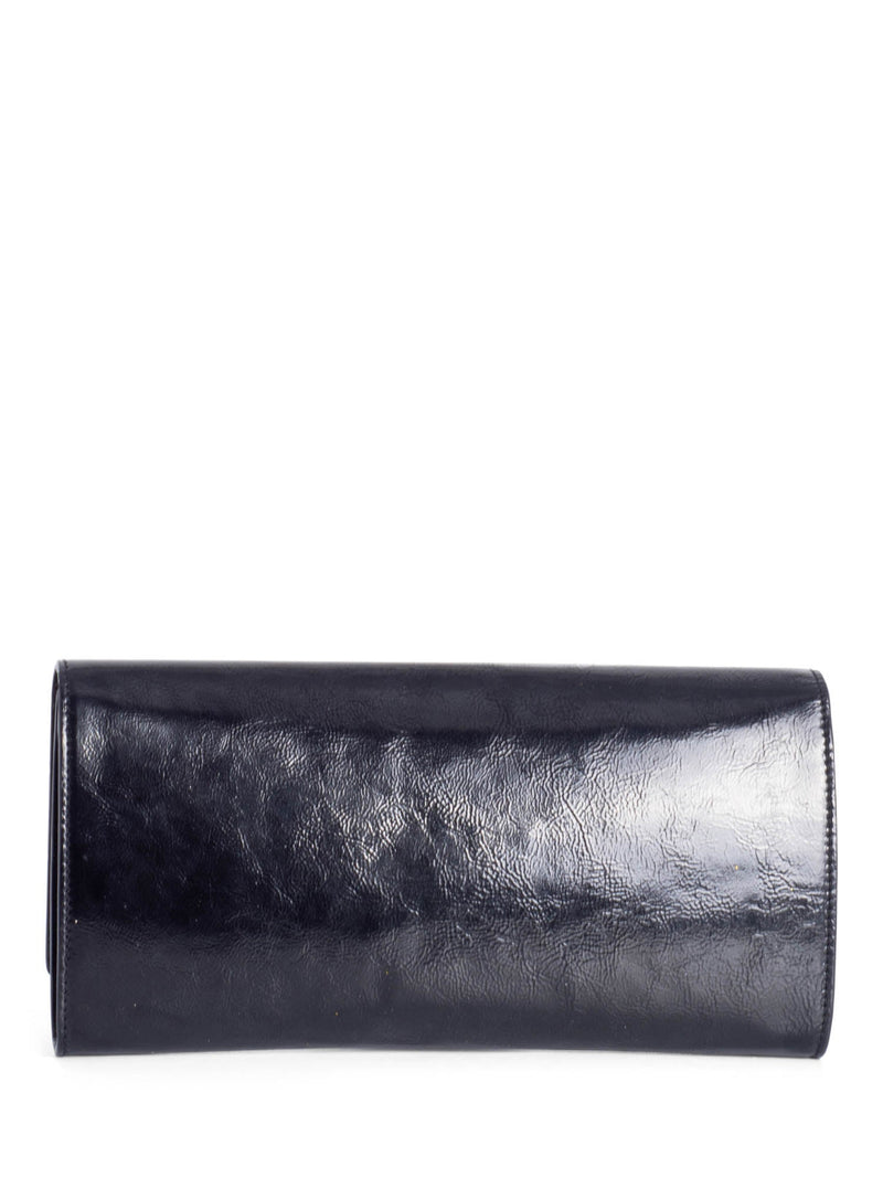 Yves Saint Laurent YSL Logo Patent Leather Flap Clutch Black-designer resale