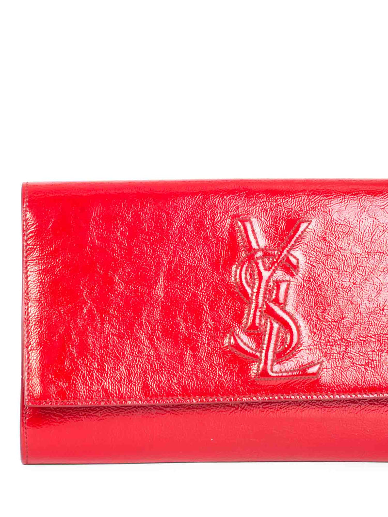 Yves Saint Laurent YSL Logo Patent Leather Large Flap Clutch Red-designer resale