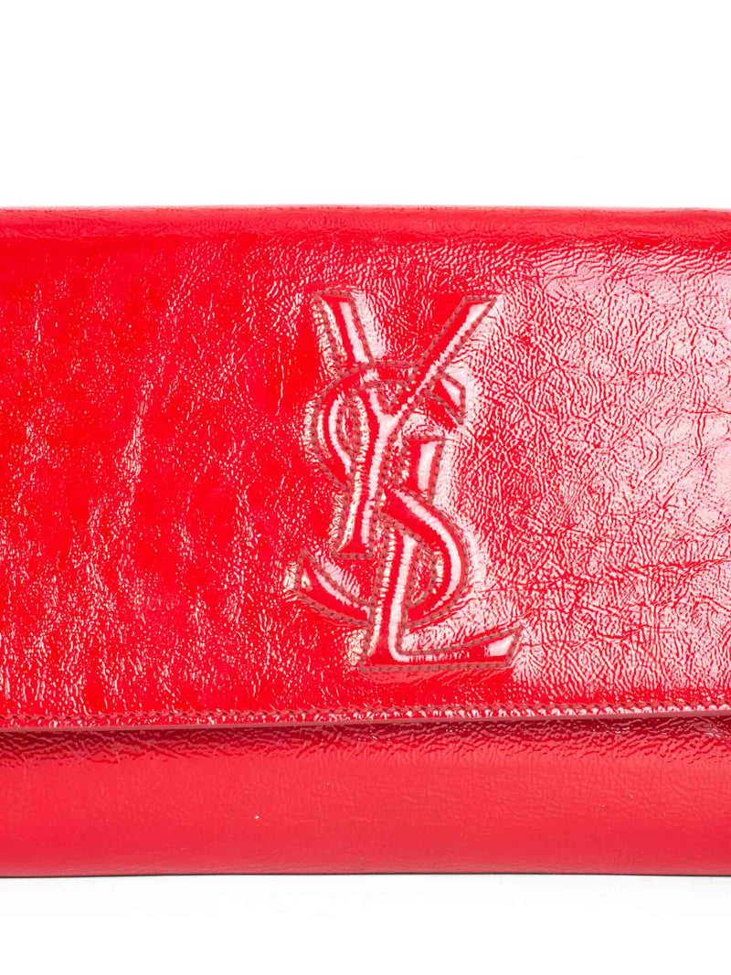 Yves Saint Laurent YSL Logo Patent Leather Large Flap Clutch Red-designer resale