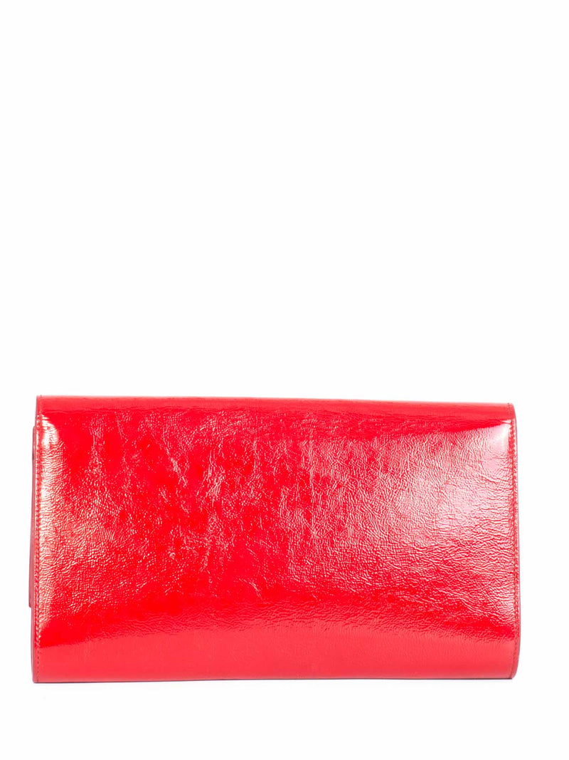 Yves Saint Laurent YSL Logo Patent Leather Large Flap Clutch Red-designer resale