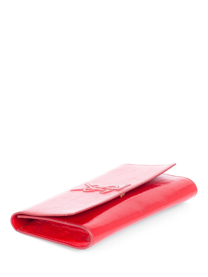 Yves Saint Laurent YSL Logo Patent Leather Large Flap Clutch Red-designer resale