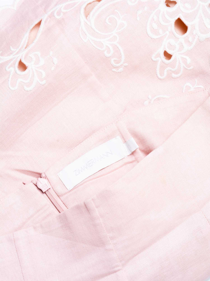 Zimmermann Linen High Waisted Embroidered Shorts Pink-designer resale