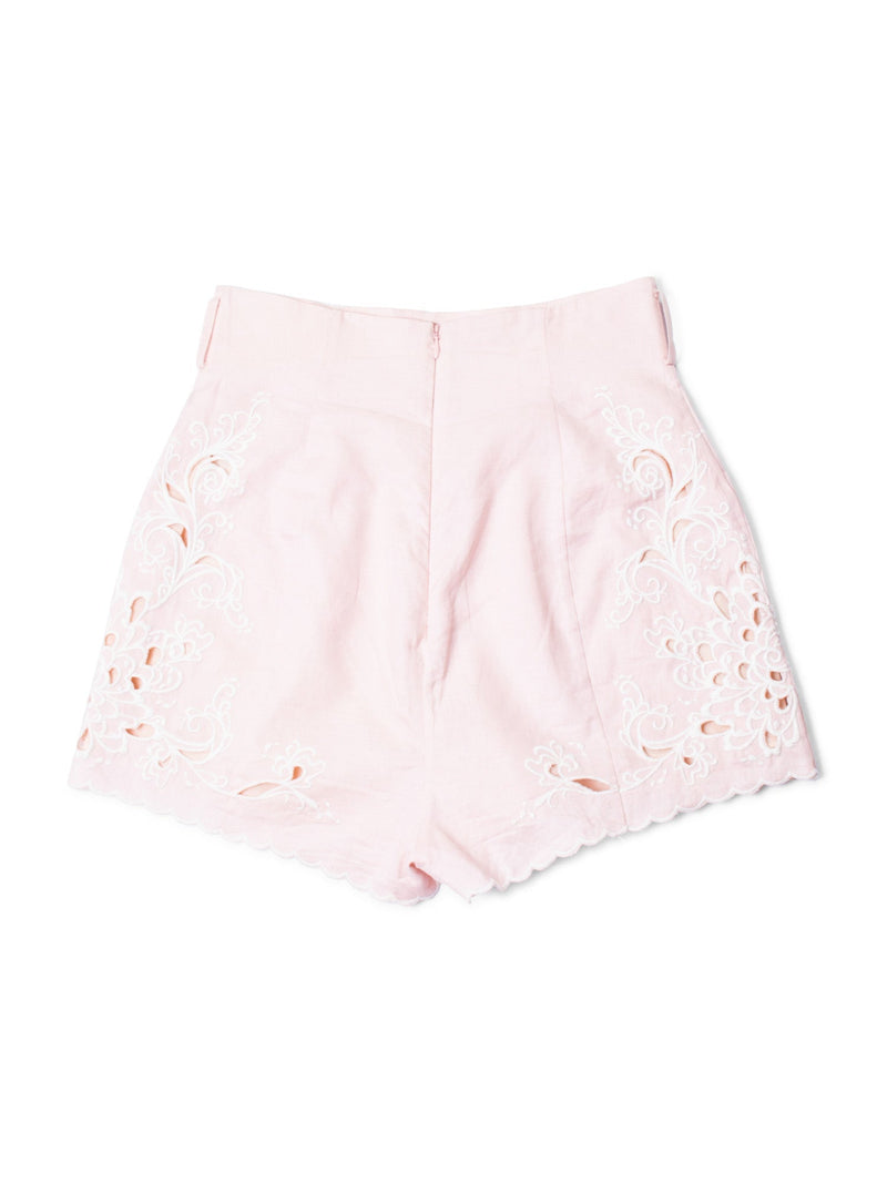 Zimmermann Linen High Waisted Embroidered Shorts Pink-designer resale