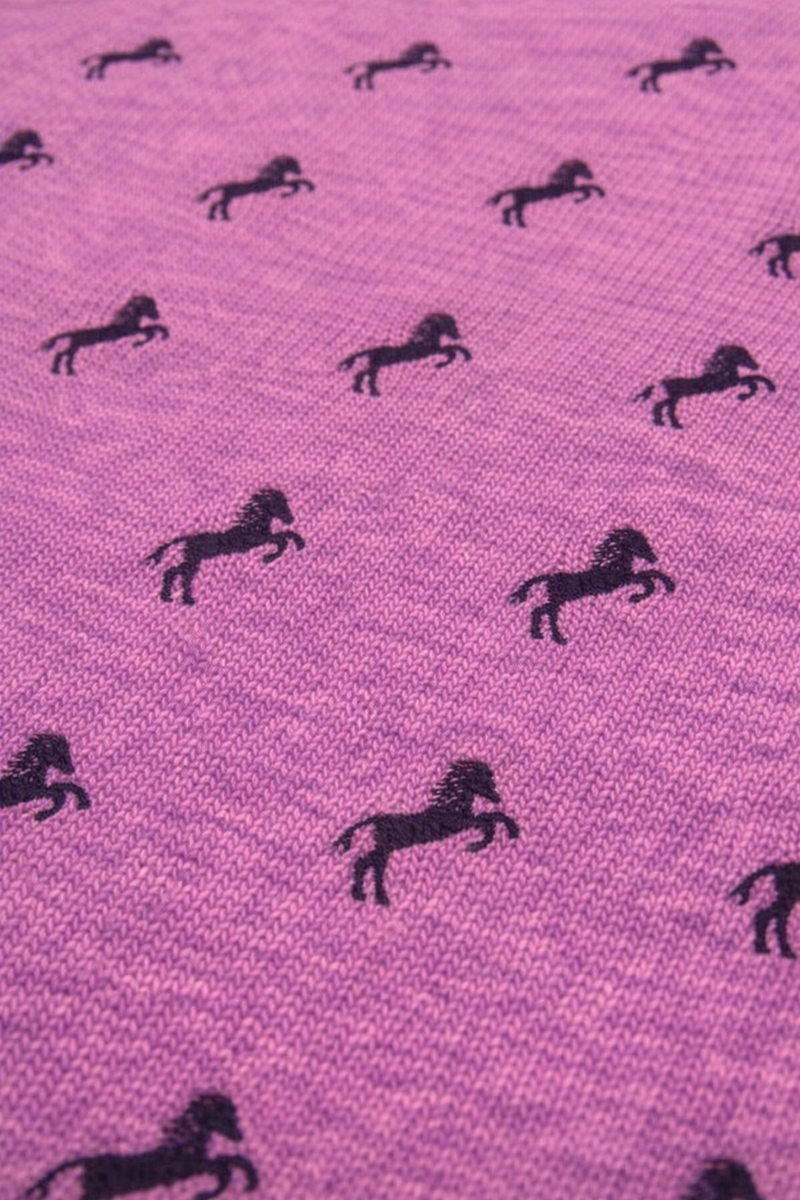 Chloe Knit Wool Horse Embroidered Cropped Sweater Lavender