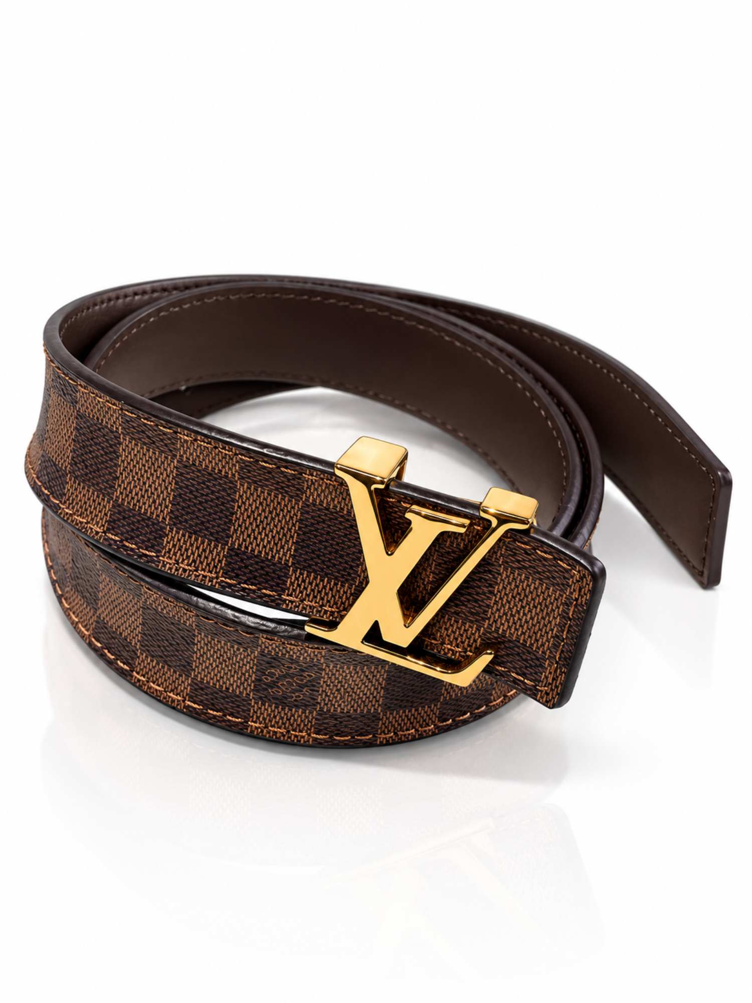 Louis Vuitton Logo Damier Ebene Belt Brown Gold