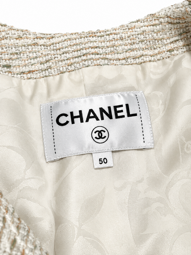 CHANEL CC Logo Fantasy Tweed Jacket Cream
