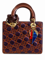 Dior Logo Cannage Leather Lady Dior Top Handle Bag Metallic Purple Orange