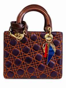Dior Logo Cannage Leather Lady Dior Top Handle Bag Metallic Purple Orange