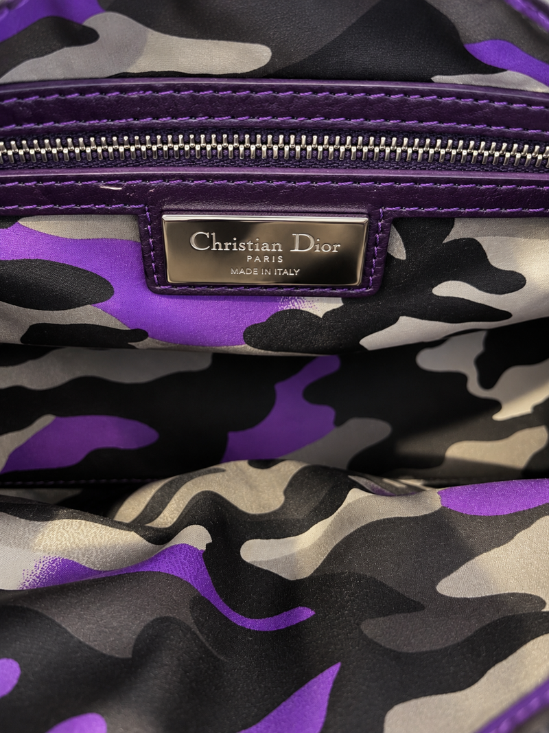Dior Logo Cannage Leather Lady Dior Top Handle Bag Metallic Purple Orange