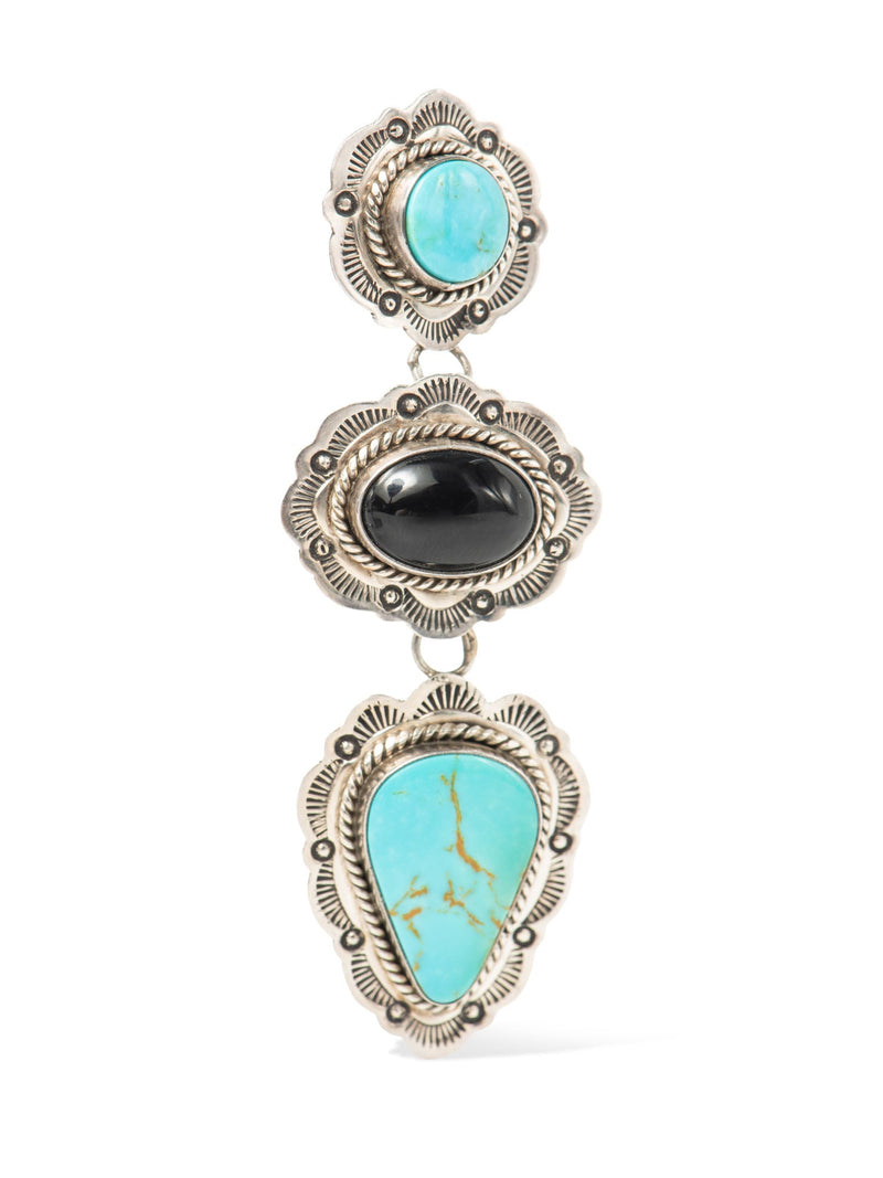 Aaron Toadlena Sterling Silver Turquoise Onyx Clip On Earrings Blue Black-designer resale