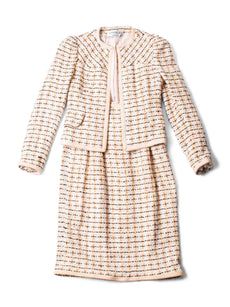 Adolfo New York Vintage Tweed Jacket Skirt Set Beige-designer resale