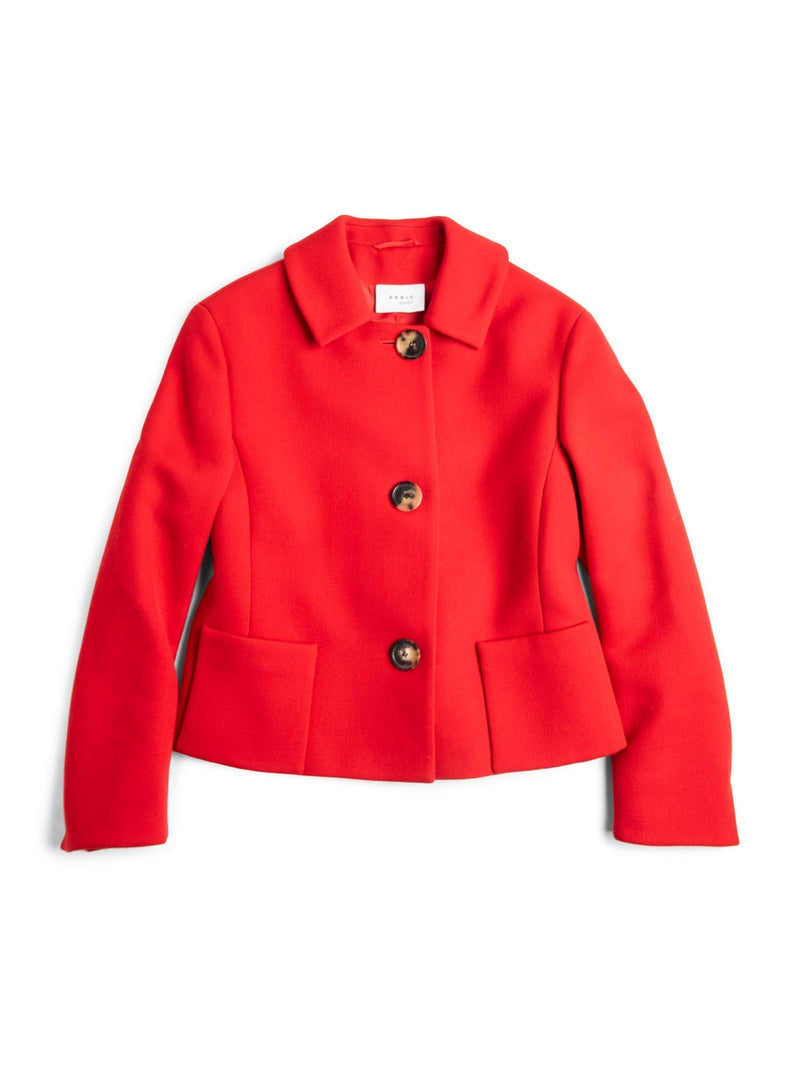 Akris Wool Pleated Cropped Jacket Red-designer resale