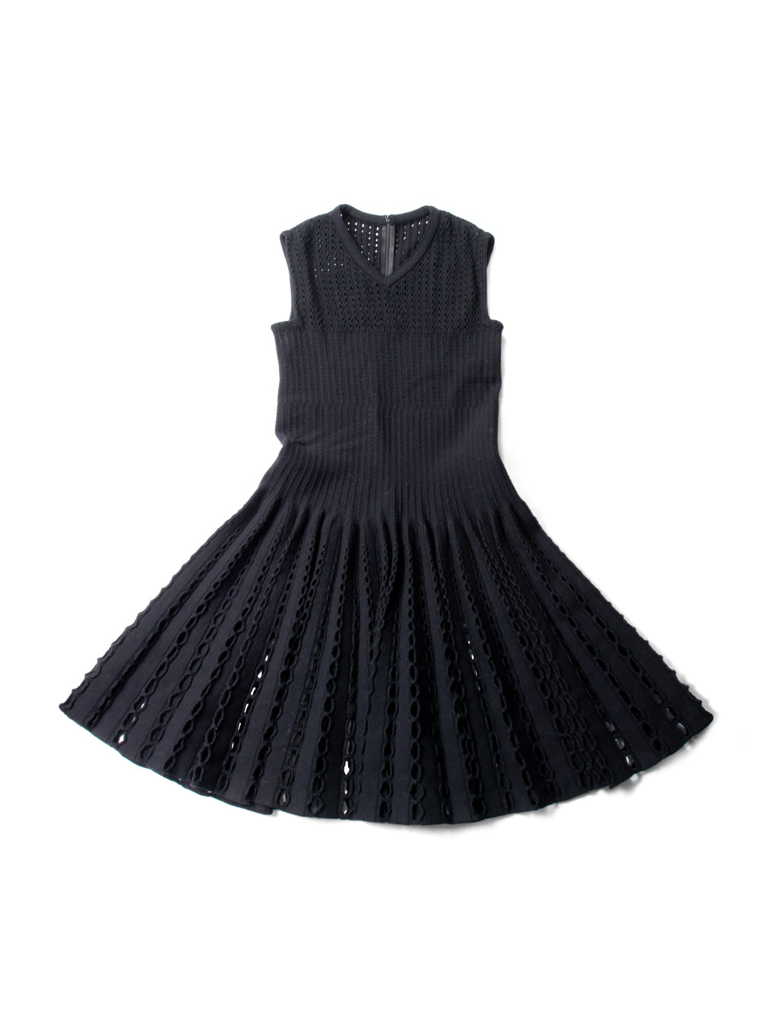 Alaia Knitted Perforated A-Line Pleated Dress Black-designer resale