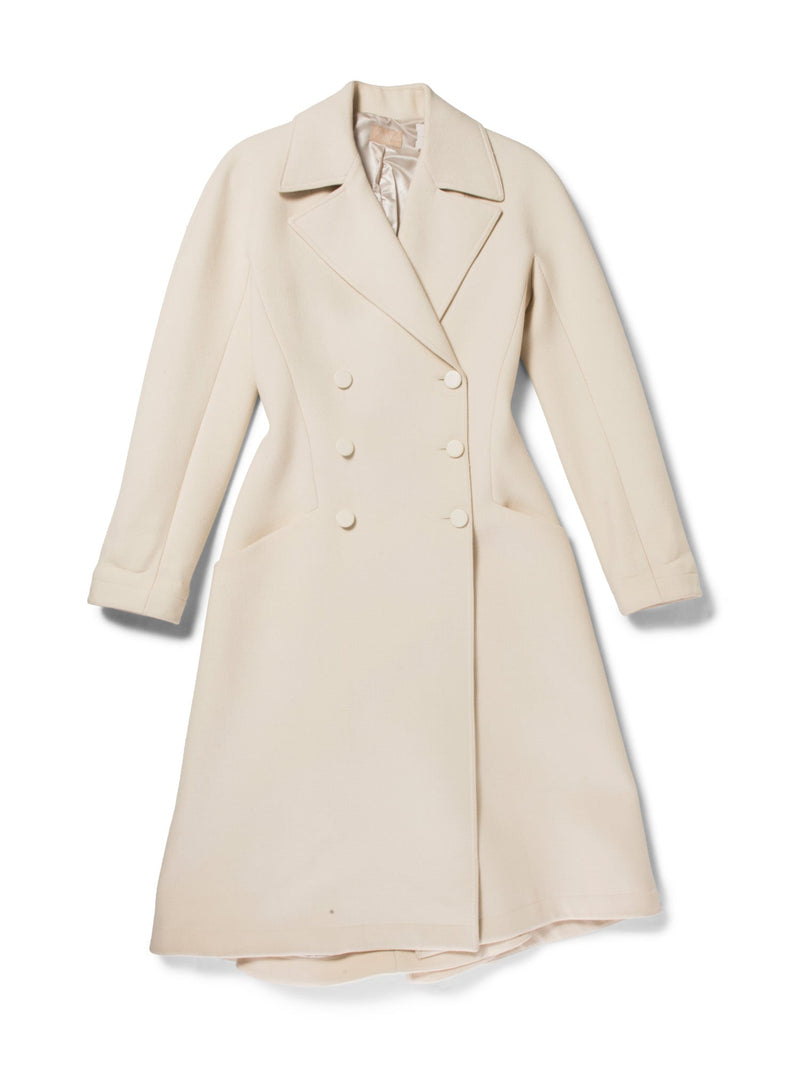 Alaia Wool A Line Double Breasted Midi Long Jacket Coat Ivory-designer resale