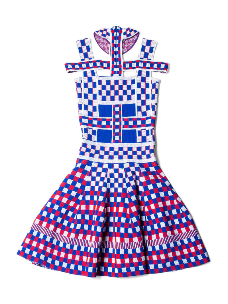 Alexander McQueen Checkered Aline Dress Blue Red White-designer resale