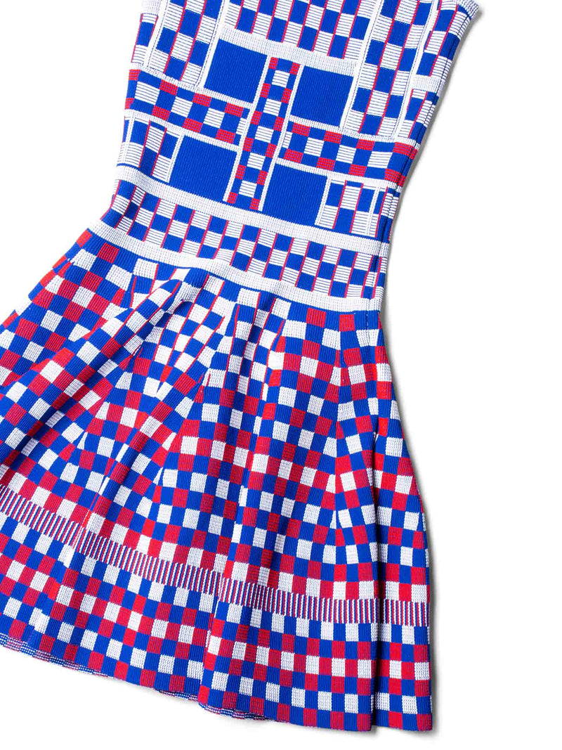 Alexander McQueen Checkered Aline Dress Blue Red White-designer resale