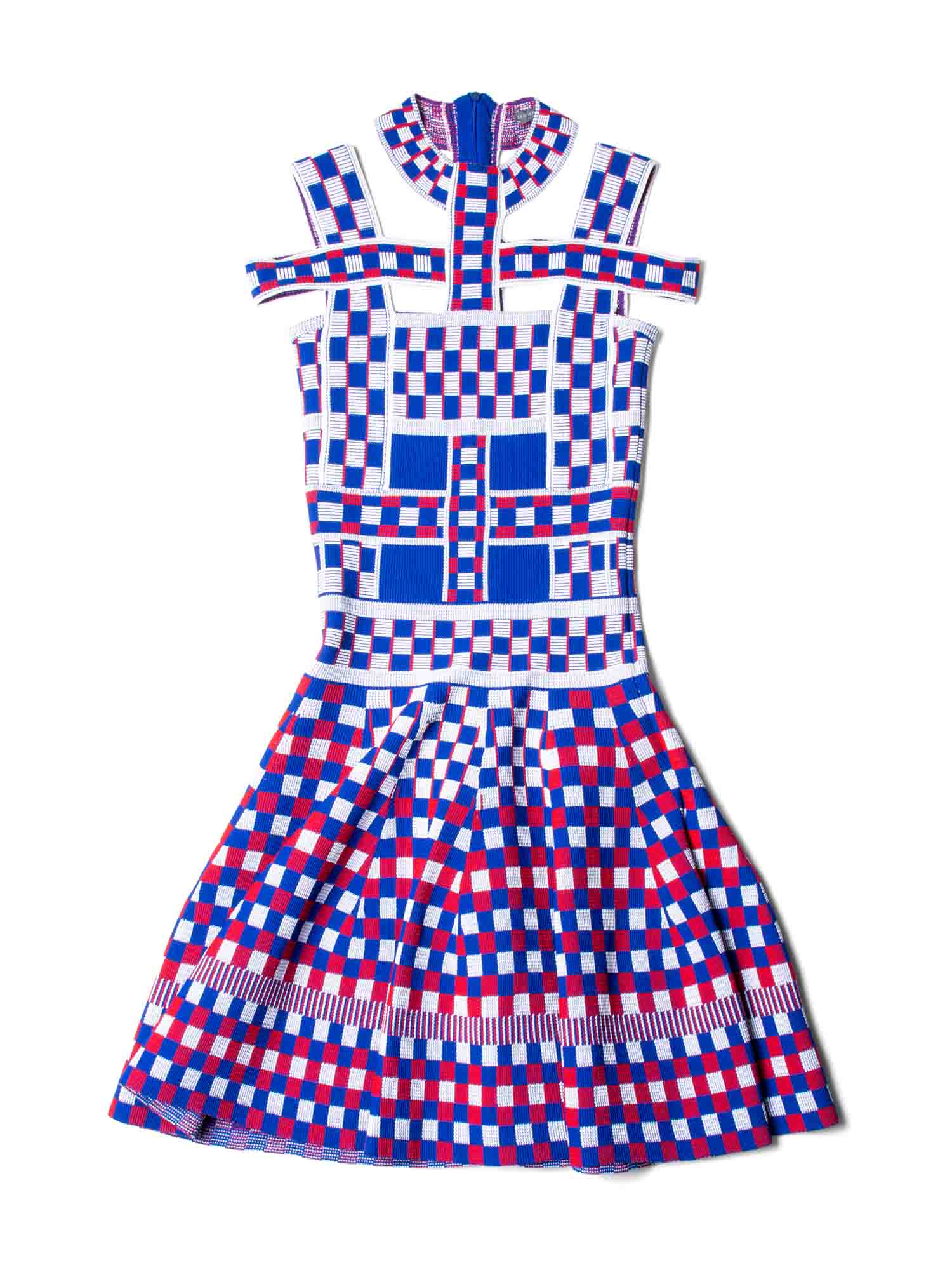 Alexander McQueen Checkered Aline Dress Blue Red White-designer resale