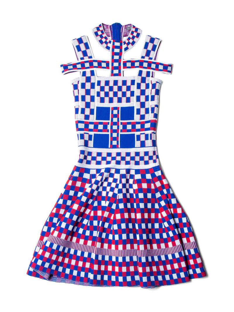Alexander McQueen Checkered Aline Dress Blue Red White-designer resale