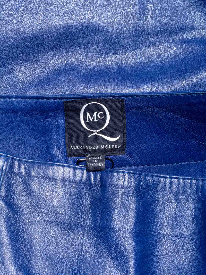 Alexander McQueen Leather Zippered Pocketed Mini Skirt Blue-designer resale