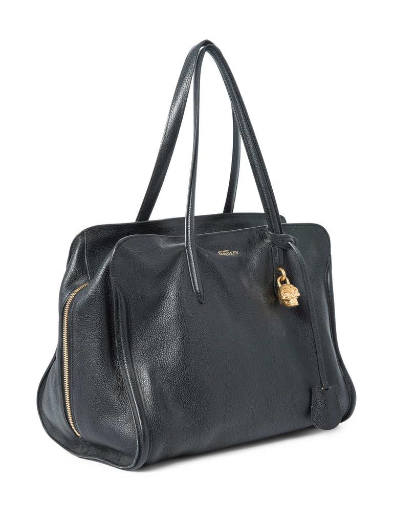 Alexander McQueen Logo Leather Skull Top Handle Shopper Bag Black-designer resale
