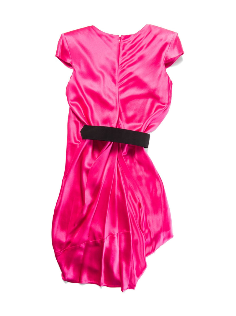 Alexander McQueen Vintage Silk Belted Asymmetric Dress Pink-designer resale