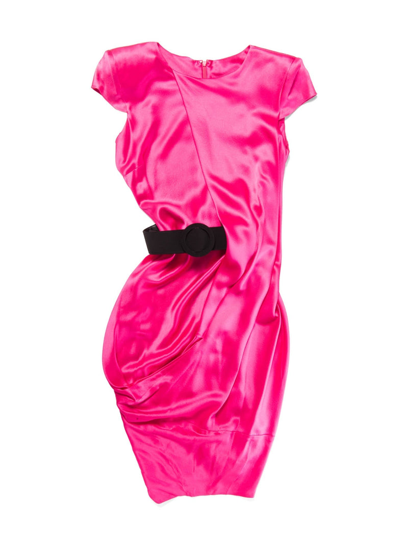 Alexander McQueen Vintage Silk Belted Asymmetric Dress Pink-designer resale