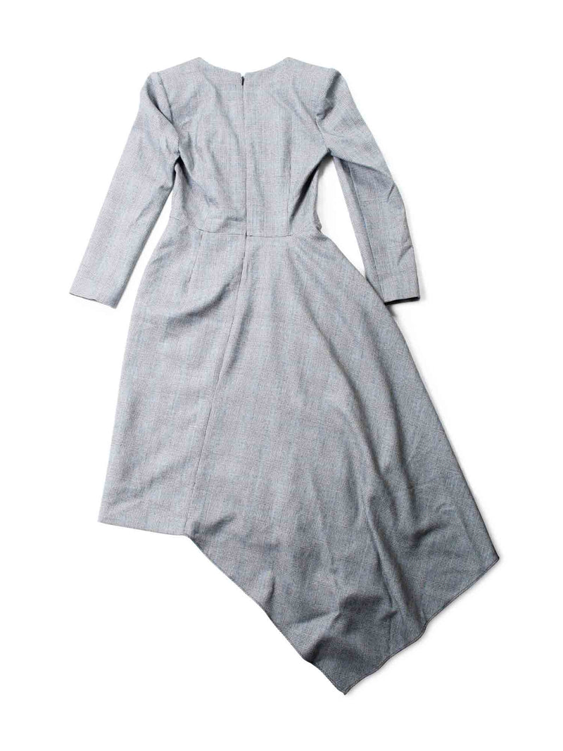 Alexander McQueen Wool Asymetrical Plaid Midi Dress Grey-designer resale