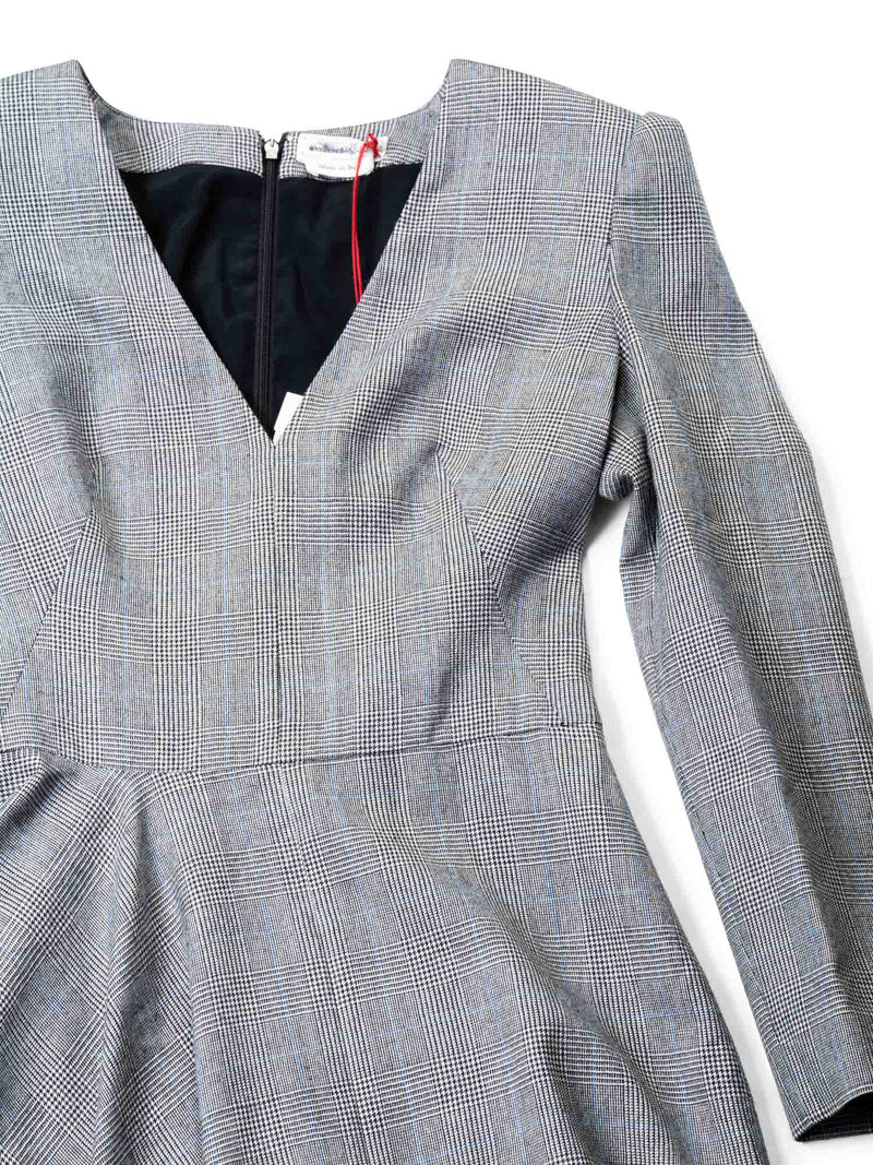 Alexander McQueen Wool Asymetrical Plaid Midi Dress Grey-designer resale