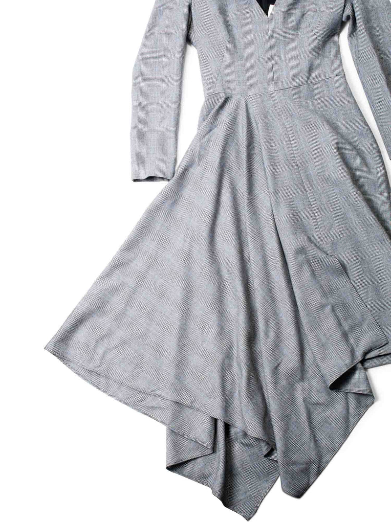Alexander McQueen Wool Asymetrical Plaid Midi Dress Grey-designer resale