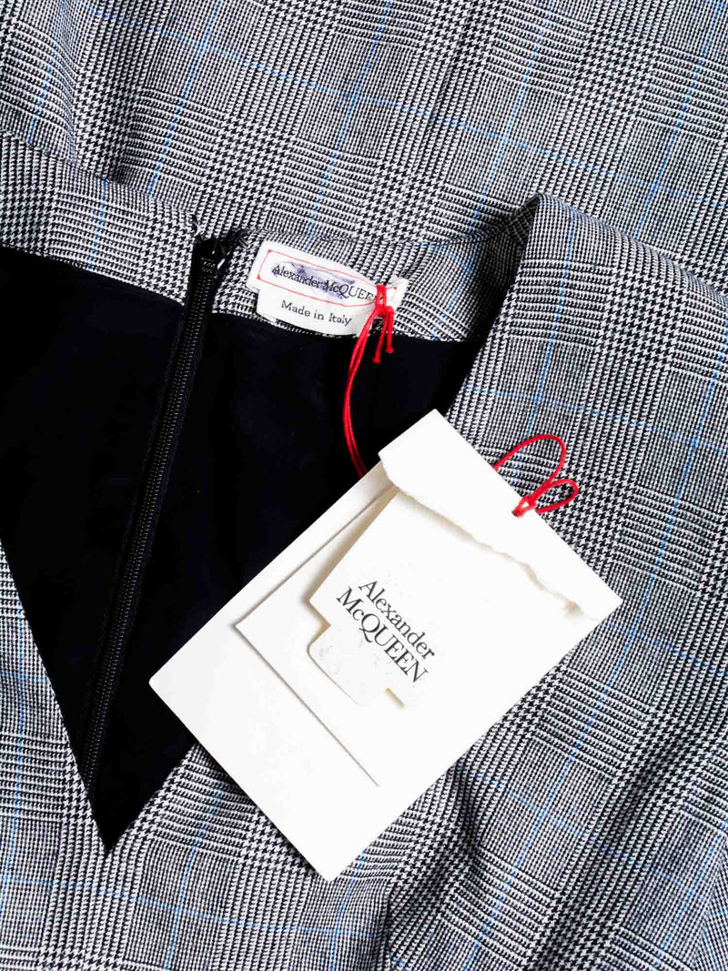 Alexander McQueen Wool Asymetrical Plaid Midi Dress Grey-designer resale